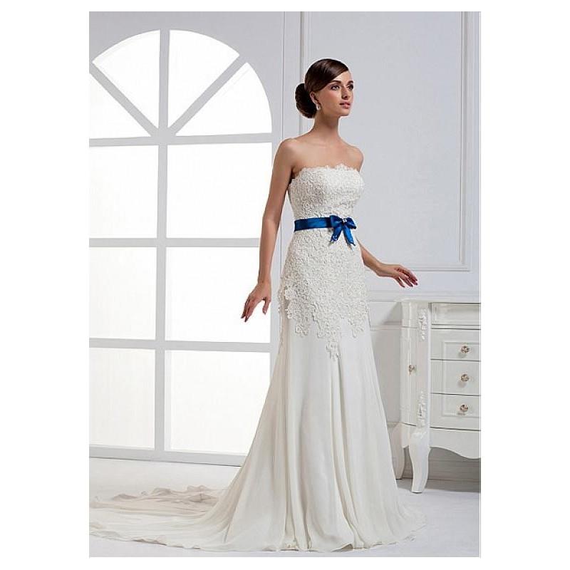 My Stuff, Fabulous Lace & Satin & Chiffon Sheath Strapless Neckline Raised Waist Wedding Dress With