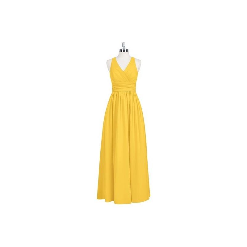 My Stuff, Marigold Azazie Natasha - Chiffon V Neck Keyhole Floor Length - Simple Bridesmaid Dresses