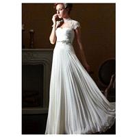 Romantic Chiffon High Collar Neckline Inverted Basque Waistline Sheath Wedding Dress With Rhinestone