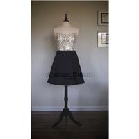 Short Navy and Gold Sequin Bridesmaid -Damask Bodice- Matte Navy Circle Skirt - Hand-made Beautiful