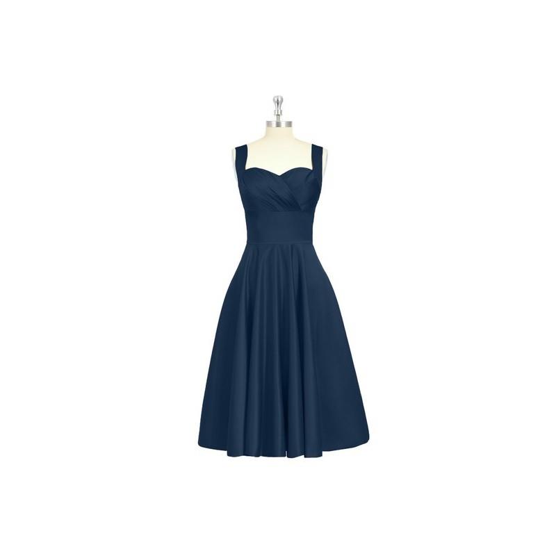 My Stuff, Dark_navy Azazie Amber - Back Zip Satin Sweetheart Knee Length Dress - Simple Bridesmaid D