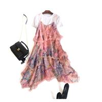 Printed Summer Short Sleeves Twinset Strap Dress T-shirt - Lafannie Fashion Shop