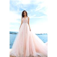 Crystal Design 2017 Andrea Blush Aline V-Neck Sleeveless Royal Train Sweet Tulle Open V Back Beading