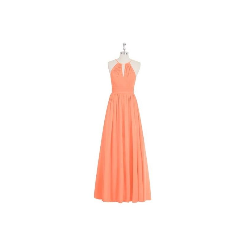 My Stuff, Papaya Azazie Cherish - Keyhole Chiffon Floor Length Halter Dress - Simple Bridesmaid Dres