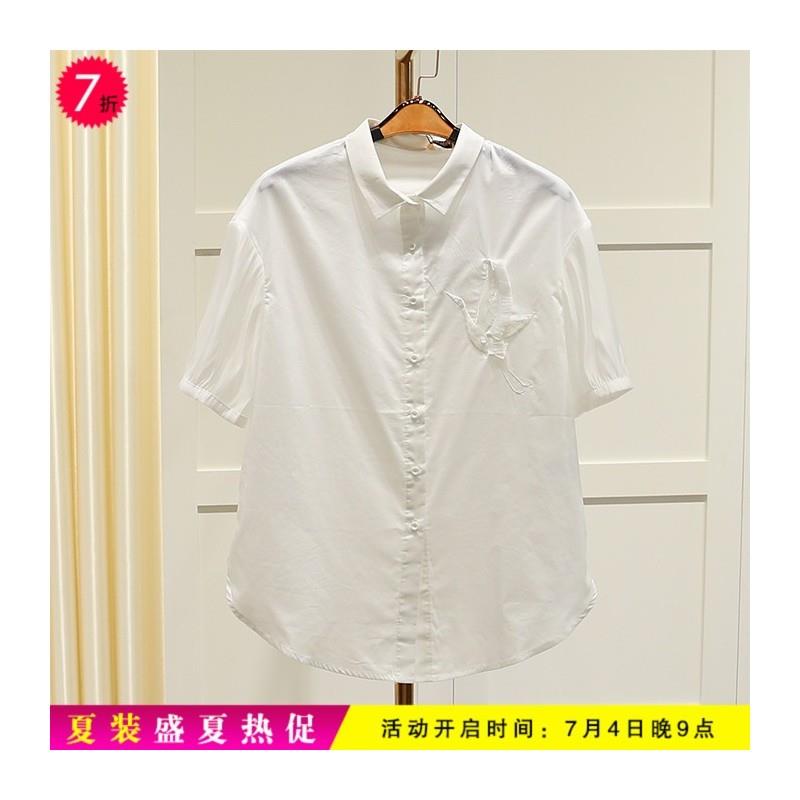 My Stuff, Vogue Simple Appliques Summer Short Sleeves Top Blouse - Lafannie Fashion Shop