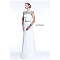 Aline Vogue Chiffon Zipper Up White Bateau Cap Sleeves Beading Chapel Train Prom Dress - Stunning Ch