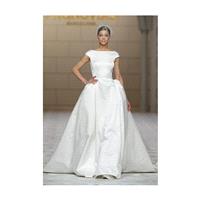 Pronovias - Fall 2015 - Casares Cap Sleeve Satin Bateau Neckline Ballgown Wedding Dress - Stunning C