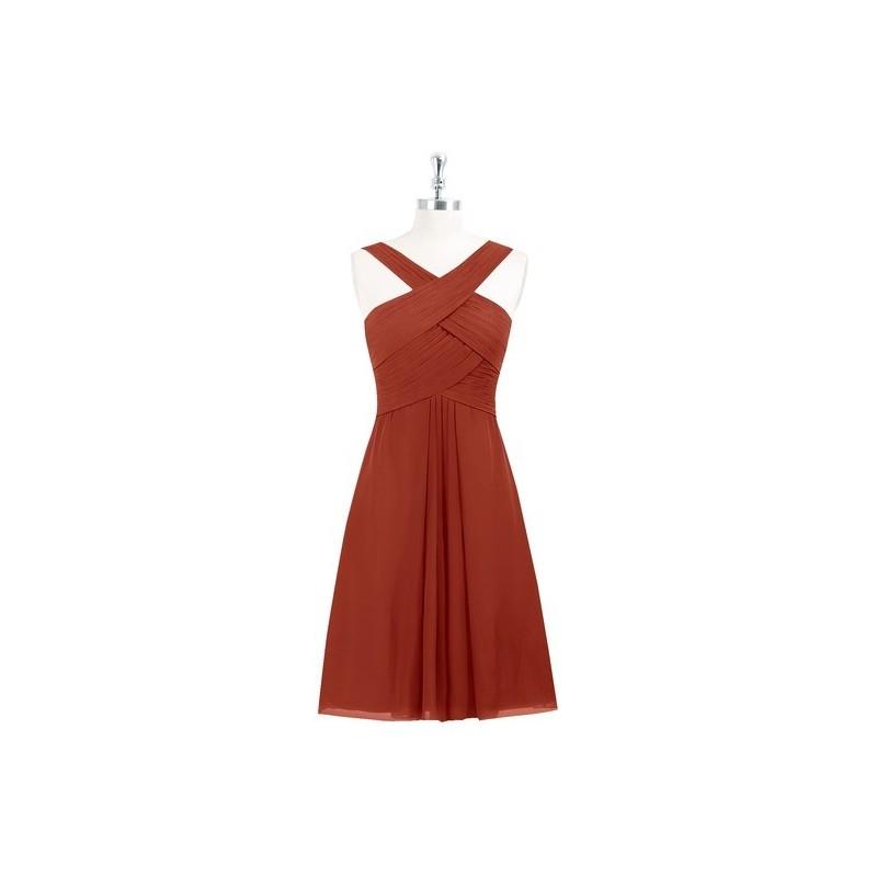 My Stuff, Rust Azazie Amani - V Neck Knee Length Chiffon Back Zip Dress - Simple Bridesmaid Dresses