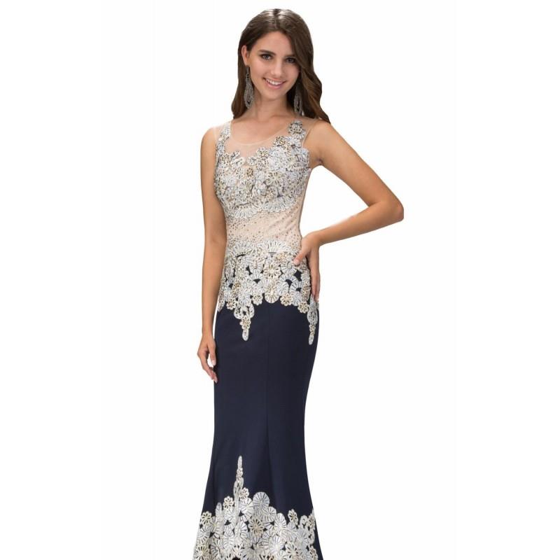 My Stuff, Navy Beaded Slim Gown by Elizabeth K - Color Your Classy Wardrobe