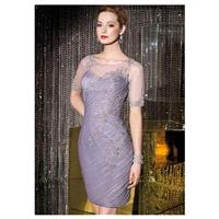 Chic Tulle Jewel Neckline Knee-length Sheath Mother Of The Bride Dress - overpinks.com