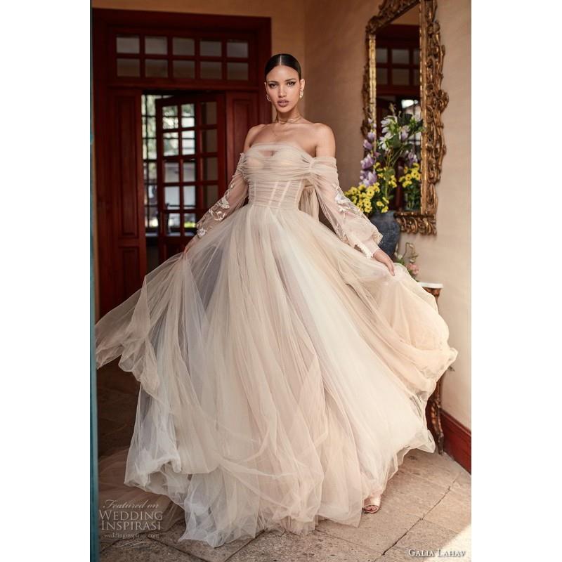 My Stuff, Galia Lahav Fall/Winter 2018 Royal Train Champagne Ball Gown Bishop Sleeves Off-the-should