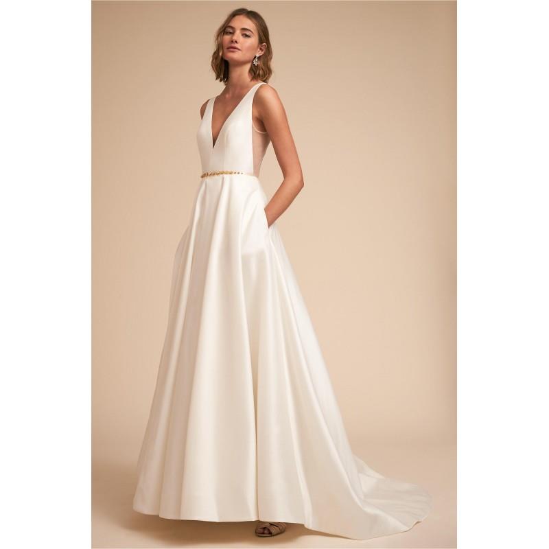 My Stuff, BHLDN Spring/Summer 2018 Octavia Simple Chapel Train Ivory Aline V-Neck Sleeveless with Sa