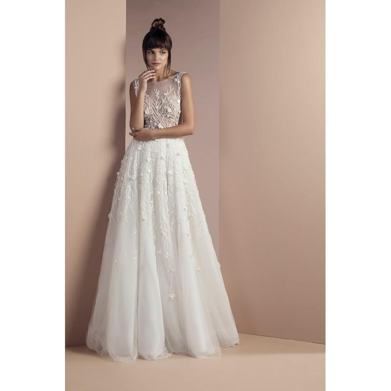 My Stuff, Tony Ward 2018 Luthien Bateau Sweep Train Aline Ivory Sleeveless Sweet Hand-made Flowers T