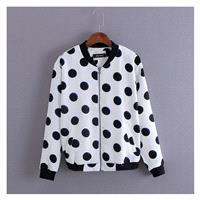 Must-have Oversized High Neck Pocket Zipper Up Polka Dot Coat Baseball Jacket - Discount Fashion in