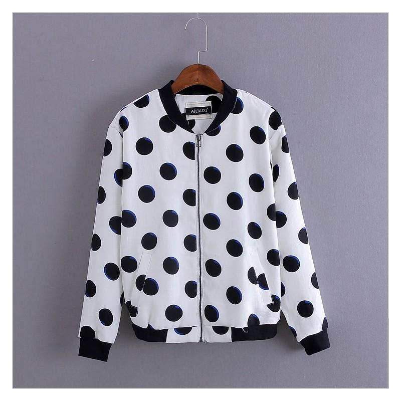 My Stuff, Must-have Oversized High Neck Pocket Zipper Up Polka Dot Coat Baseball Jacket - Discount F