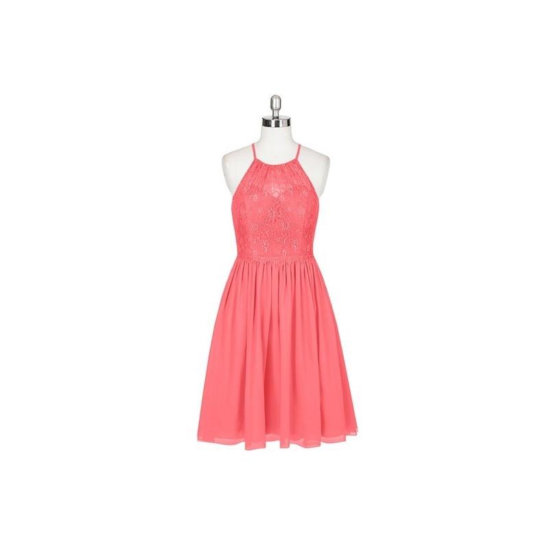 My Stuff, Watermelon Azazie Lyric - Knee Length Halter Chiffon And Lace Illusion - Simple Bridesmaid