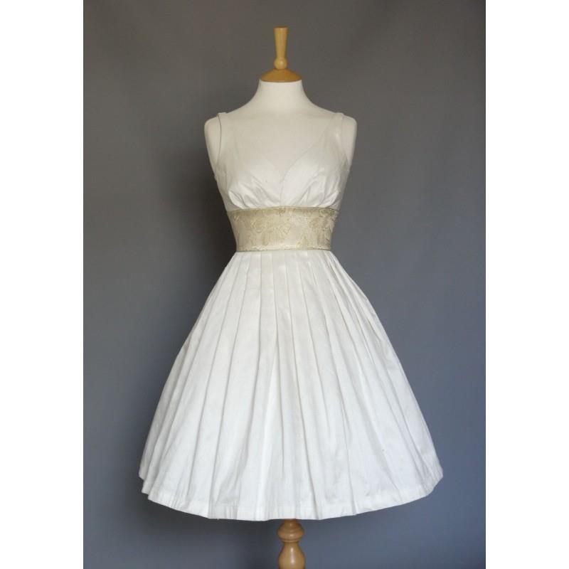 My Stuff, UK 8 Ivory Silk Dupion Sweetheart Evening Dress with Vintage Gold Brocade Waistband - Made