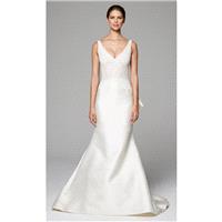 Anne Barge Fall/Winter 2018  Satin Chapel Train V-Neck Elegant Open Back Fit & Flare Appliques Ivory