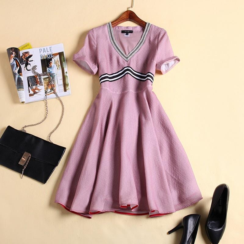 My Stuff, Solid Color Slimming Trail Dress Stripped Summer Silk Dress - Lafannie Fashion Shop