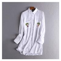 Oversized Vogue Split Appliques Pocket Coconut Trees Long Sleeves Blouse - Lafannie Fashion Shop