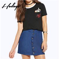 School Style Vogue Printed Slimming Scoop Neck Famous People Cartoon Summer Short Sleeves T-shirt -