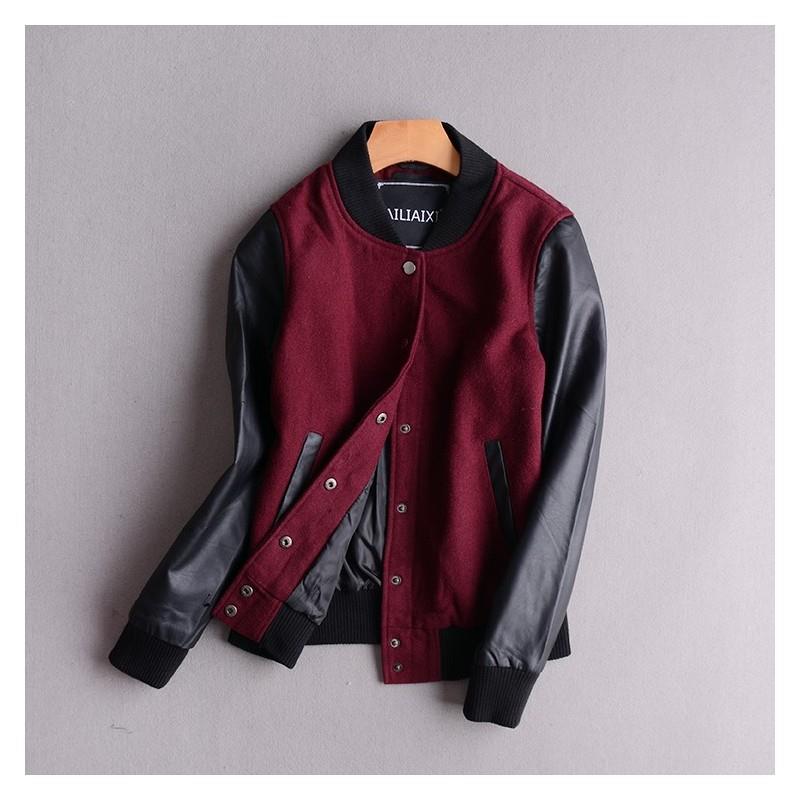 My Stuff, Casual Oversized Sport Style Split Front Slimming Long Sleeves Wool Coat Baseball Jacket J