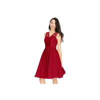 Burgundy Azazie Cierra - Chiffon And Lace V Neck Knee Length Back Zip Dress - Charming Bridesmaids S