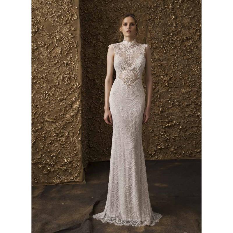 My Stuff, Nurit Hen 2018 GT 11 Ivory Fit & Flare Cap Sleeves Sweep Train Elegant High Neck Zipper Up