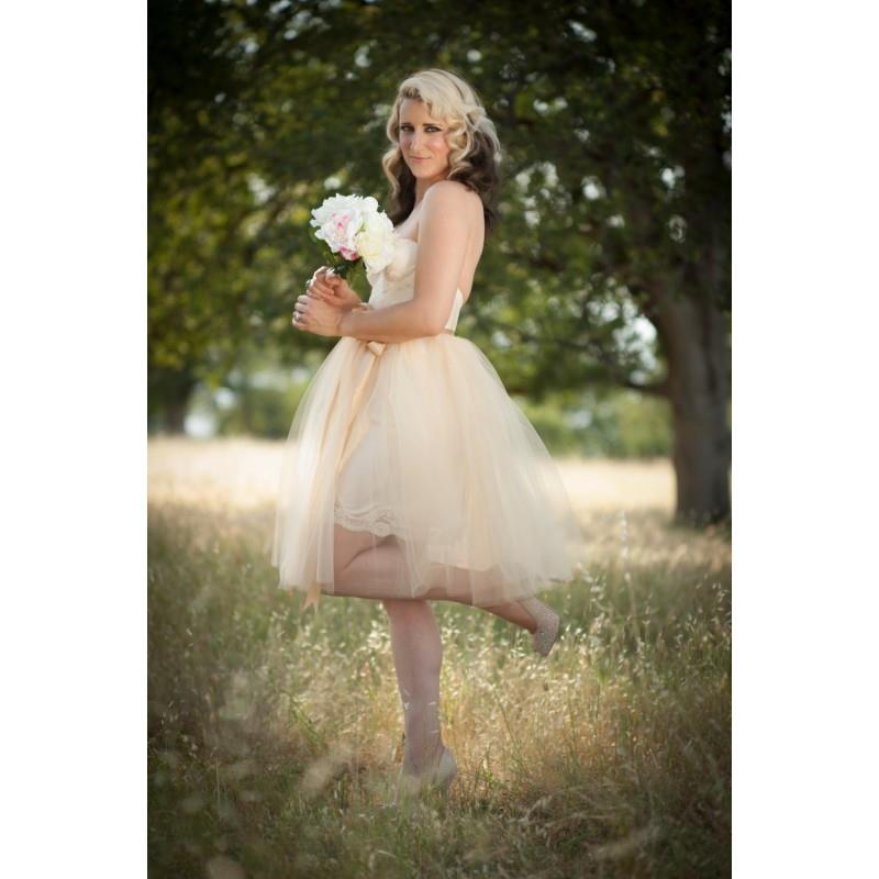 My Stuff, Champagne/Blush Tulle Skirt Midi/Knee Length Bridesmaids Rustic - Hand-made Beautiful Dres