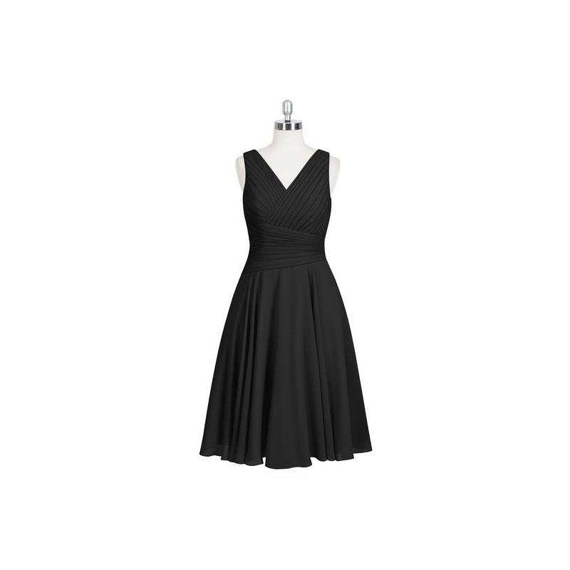 My Stuff, Black Azazie Jenna - Back Zip Knee Length V Neck Chiffon Dress - Simple Bridesmaid Dresses