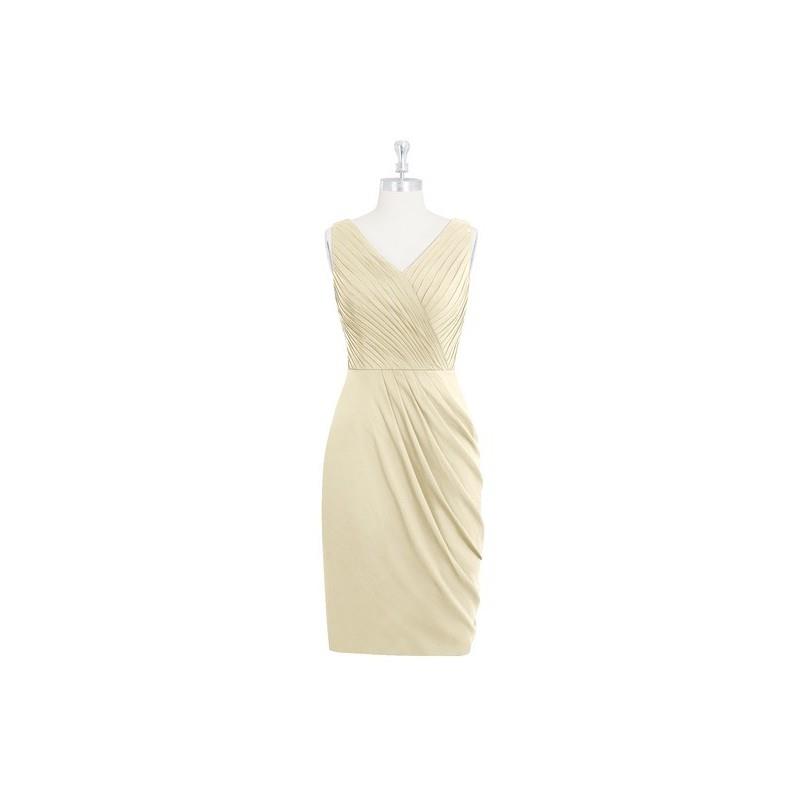 My Stuff, Champagne Azazie Jordyn - V Back V Neck Chiffon Knee Length Dress - Charming Bridesmaids S