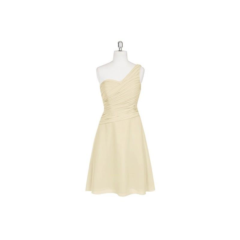 My Stuff, Champagne Azazie Brynn - One Shoulder Chiffon Knee Length Back Zip Dress - Simple Bridesma