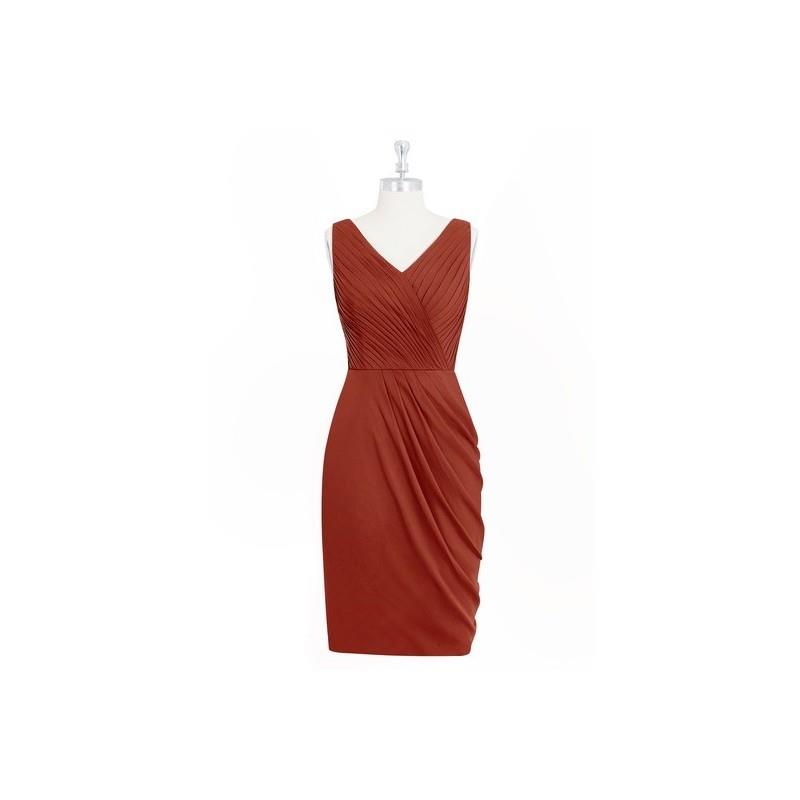 My Stuff, Rust Azazie Jordyn - Chiffon V Back Knee Length V Neck Dress - Simple Bridesmaid Dresses &