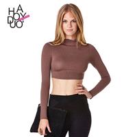 Vogue Slimming High Neck One Color Fall Crop Top T-shirt - Bonny YZOZO Boutique Store