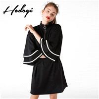 Oversized Vogue Split Solid Color Flare Sleeves High Neck Zipper Up Fall Dress - Bonny YZOZO Boutiqu