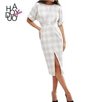 2017 winter dresses slit at the new stylish temperament Plaid short sleeve dress - Bonny YZOZO Bouti