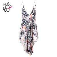 Sexy Open Back Asymmetrical Printed V-neck Leopard Summer Dress - Bonny YZOZO Boutique Store