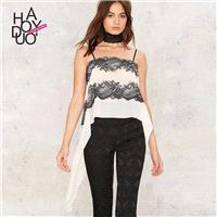 Vogue Open Back Split Front Chiffon Lace Lace Up Summer Strappy Top - Bonny YZOZO Boutique Store