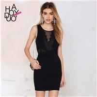 Exquisite vintage perspective Eyelash lace stitching deep v Halter dresses with tight hip - Bonny YZ