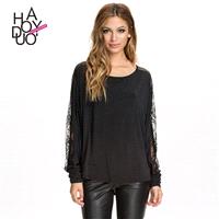 Vogue Seen Through Split Front Scoop Neck Fall 9/10 Sleeves Lace Blouse - Bonny YZOZO Boutique Store