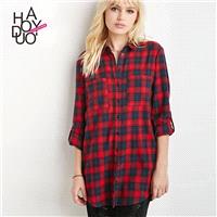 Must-have Vogue Solid Color Lattice Fall Casual Blouse - Bonny YZOZO Boutique Store