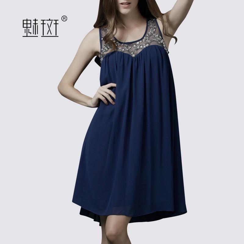 My Stuff, New summer and put a solid color t cut fold long sleeveless vest plus size chiffon dress -