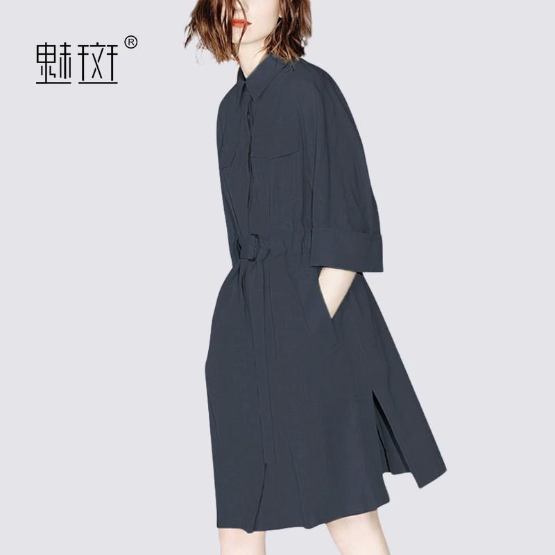 My Stuff, Oversized Split A-line Polo Collar 3/4 Sleeves Cotton Blouse Dress - Bonny YZOZO Boutique