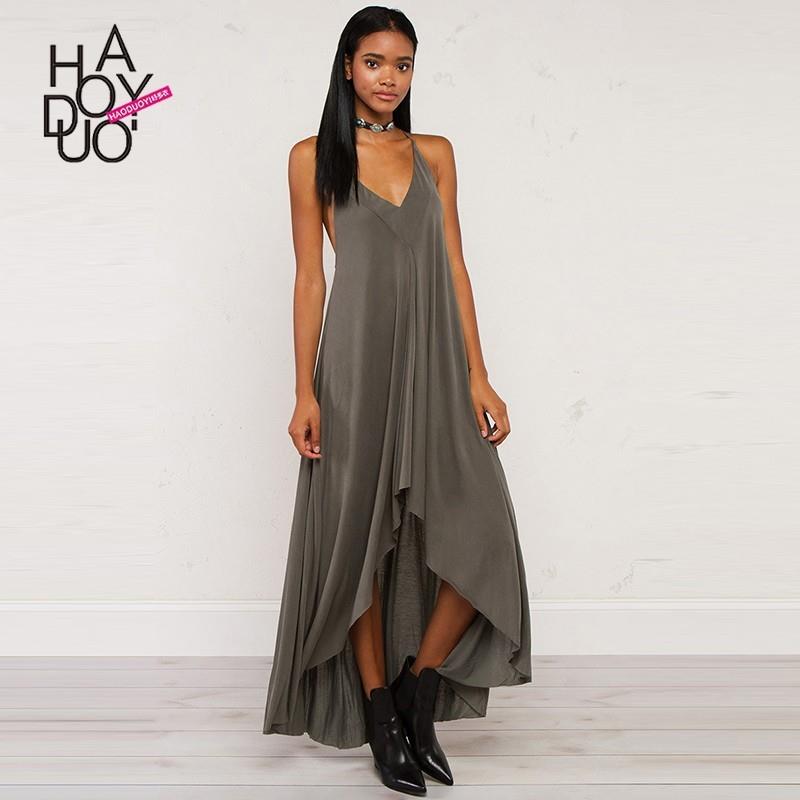 My Stuff, 2017 summer New Women's Sexy V-neck Backless loose big hem strap dress - Bonny YZOZO Bouti