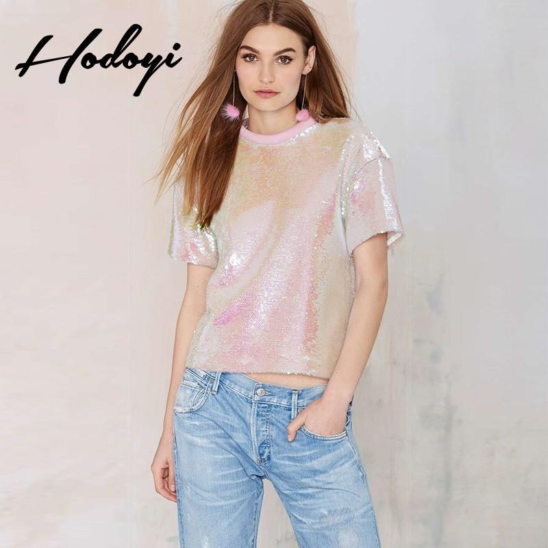 My Stuff, 2017 Amoi ladies pink sequin short sleeve t shirt women-Europe cargo loose t shirt - Bonny