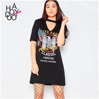 Vogue Printed Alphabet Summer Casual Black Dress T-shirt - Bonny YZOZO Boutique Store