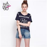 Hey Sailor crew neck decoration printed Navy Blue round neck short sleeve women t-shirt - Bonny YZOZ