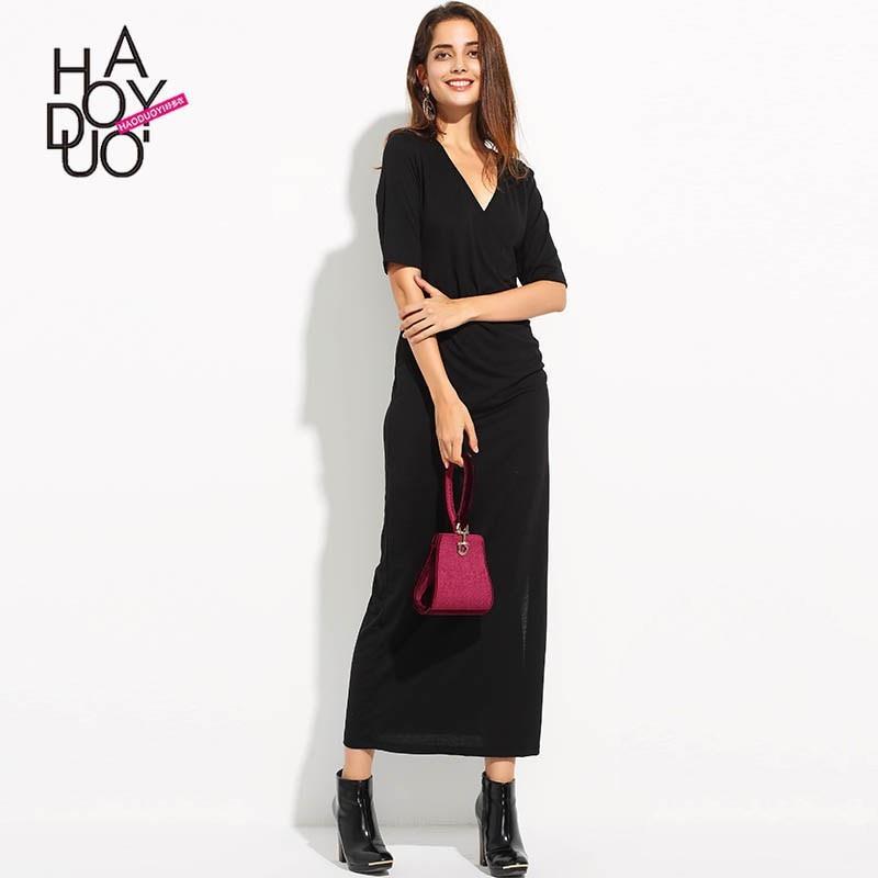 My Stuff, Fall 2017 new sexy wrap v neck folds side-slit skirts slim long dress - Bonny YZOZO Boutiq