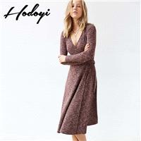 2017 summer new fashion cross sexy knot high waist slim long sleeve deep v dress - Bonny YZOZO Bouti