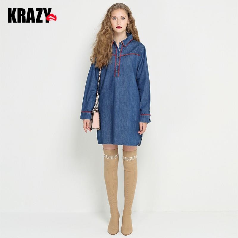 My Stuff, Solid Color Cotton Cowboy Fall Casual Blouse Dress - Bonny YZOZO Boutique Store